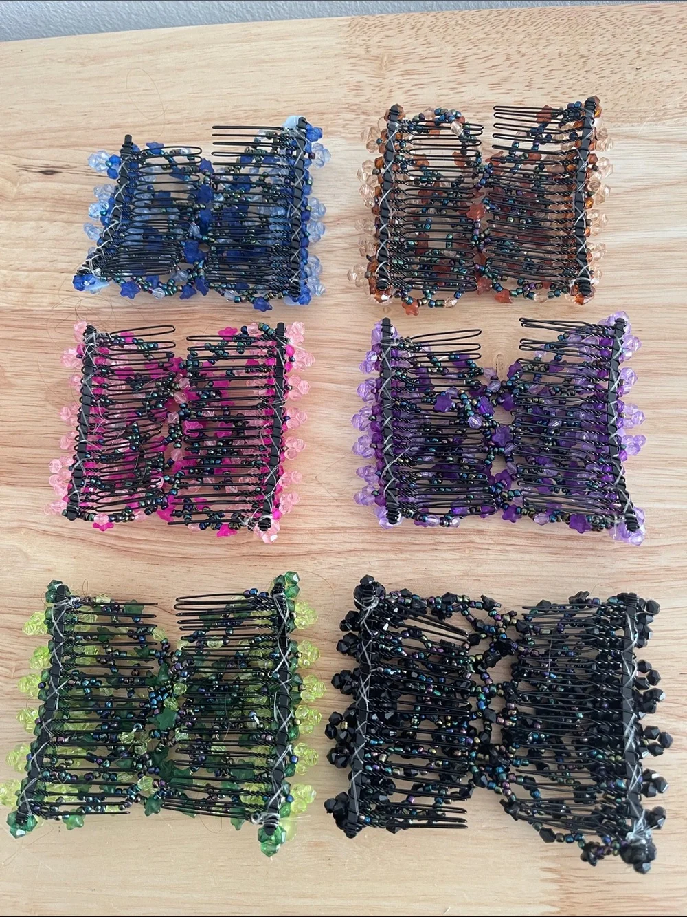 Decorative Floral Beaded Expandable Hair Comb - Set of Mixed Colors